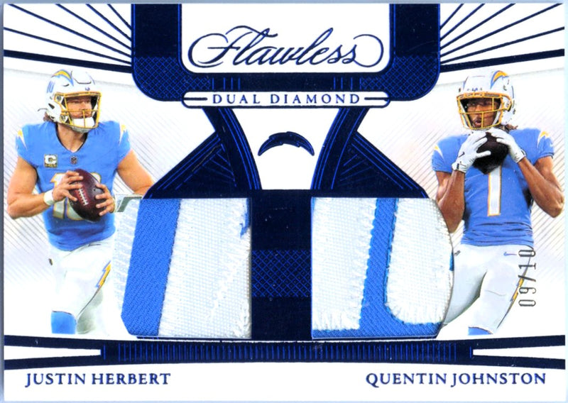 Justin Herbert Quentin Johnston 2024 Flawless Blue Dual Diamond Jersey Patch SP 9/10-1