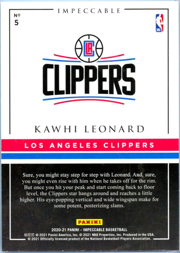 Kawhi Leonard 2020-21 Impeccable Silver Bar SP 1/8