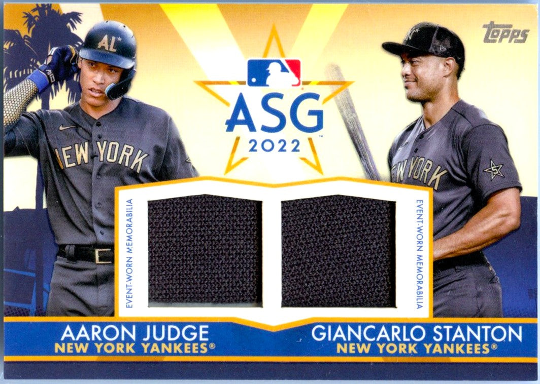 Aaron Judge Giancarlo Stanton 2022 Topps All Star Stitches Dual Event Used Patch SP 25/25