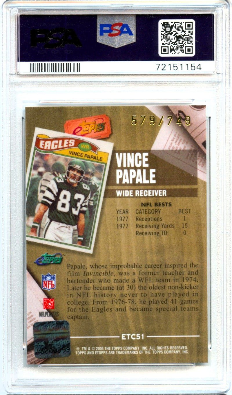 Vince Papale 2006 Etopps Classic On Card Auto SP 579/749 PSA 8-2