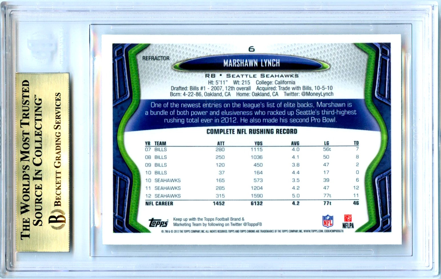 Marshawn Lynch 2013 Topps Chrome Xfractor #6 BGS 9.5-2
