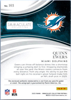Quinn Ewers RC 2025 Immaculate Rookie Patch Auto SP 95/99-2