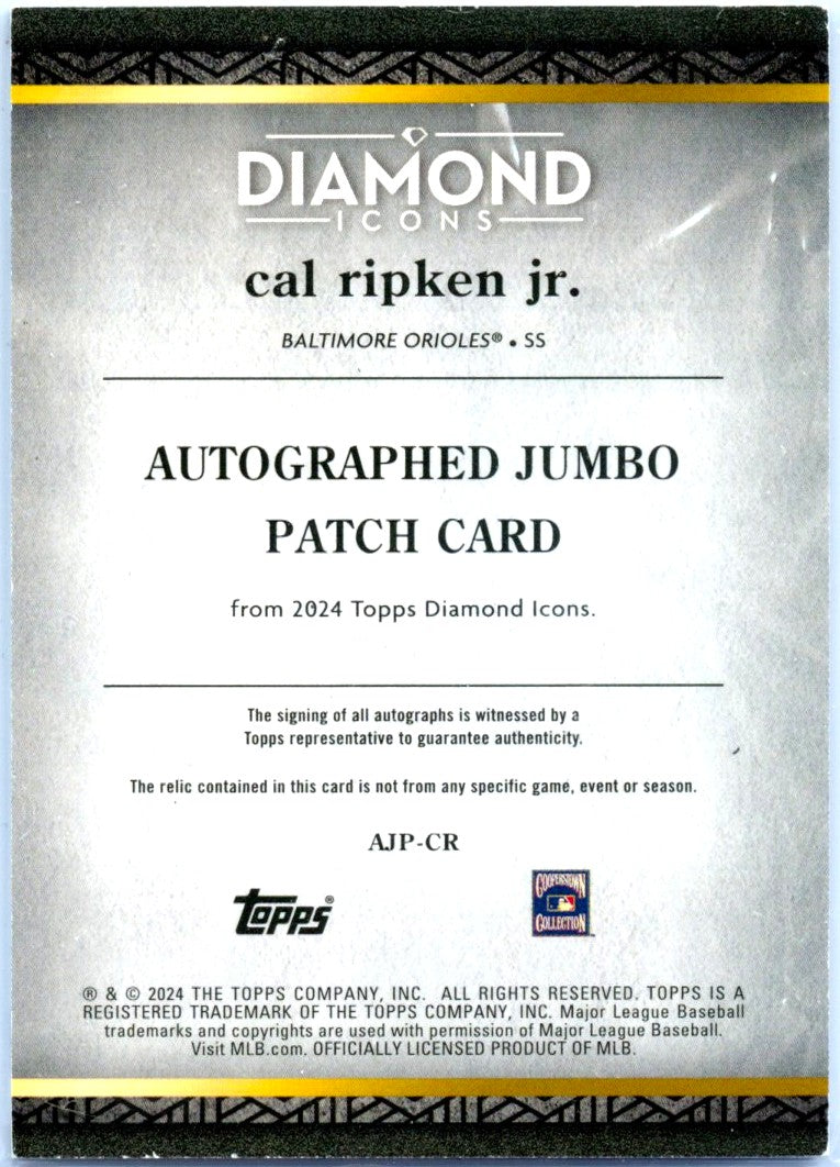 Cal Ripken Jr 2024 Topps Diamond Icons Green Game Used Patch Auto SP 1/25-2