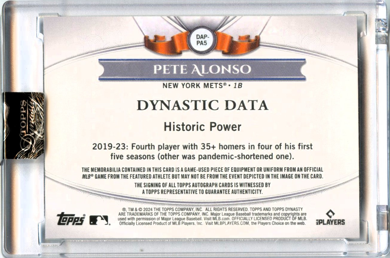 Pete Alonso 2024 Topps Dynasty Game Used Patch Auto SP 6/10