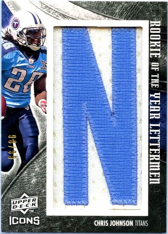 Product Chris Johnson RC 2008 Upper Deck Icons Rookie Of The Year Letterman Patch SP 98/99 Link