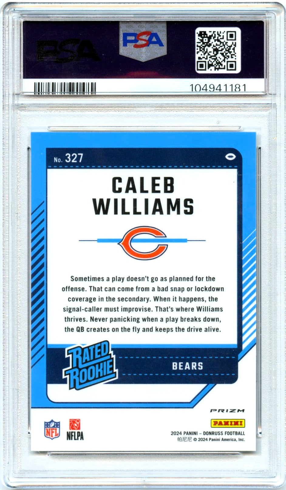 Caleb Williams RC 2024 Donruss Optic Preview Rated Rookie #327 PSA 9-2