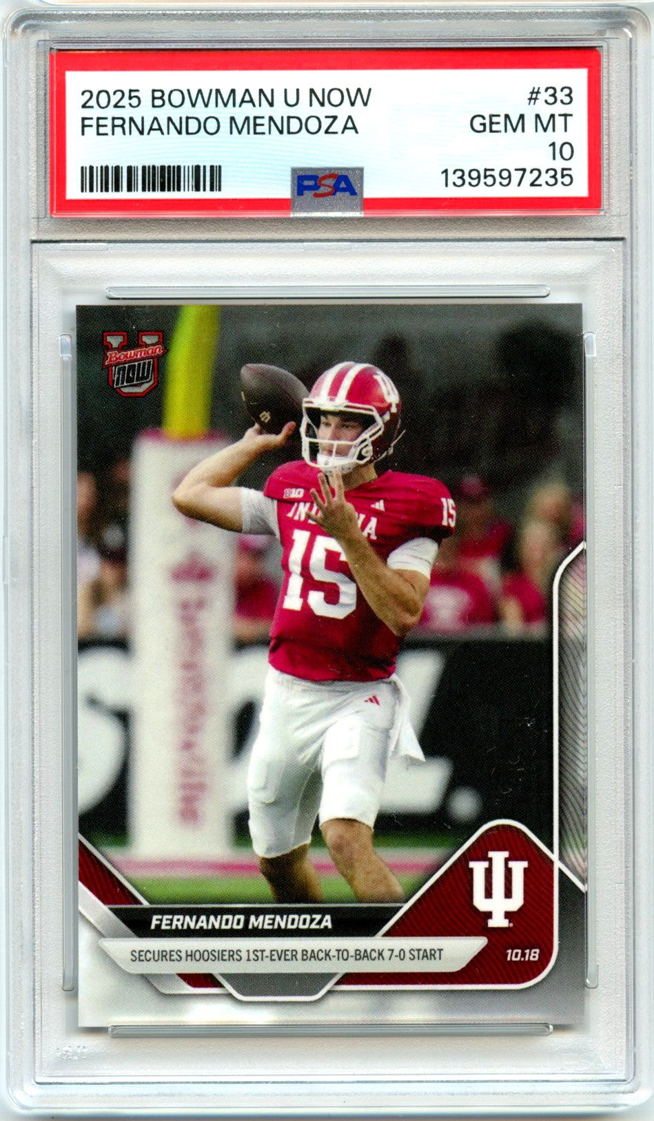 Fernando Mendoza RC 2025 Bowman U Now Rookie #33 PSA 10