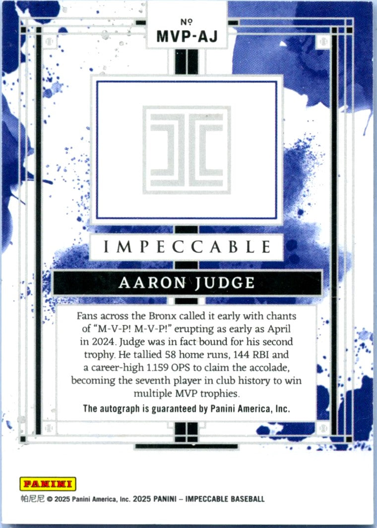 Aaron Judge 2025 Impeccable MVP On Card Auto SP 11/24-2