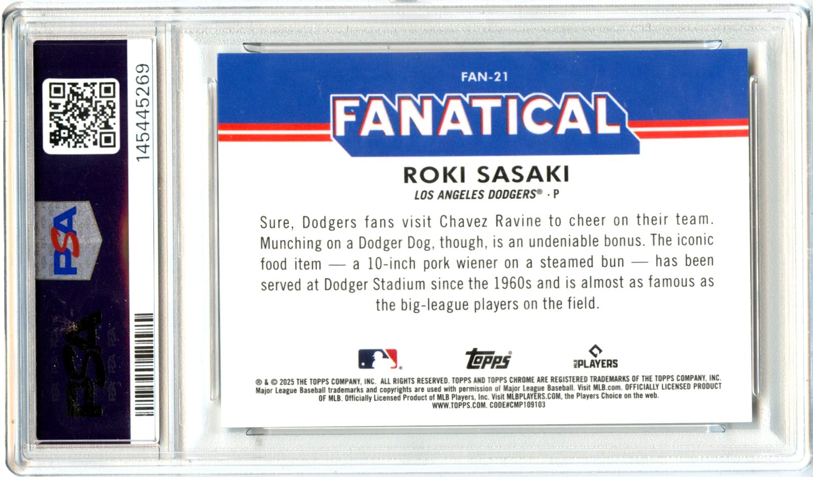 Roki Sasaki RC 2025 Topps Chrome Fanatical Rookie SSP PSA 9-2