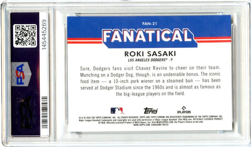 Roki Sasaki RC 2025 Topps Chrome Fanatical Rookie SSP PSA 9-2