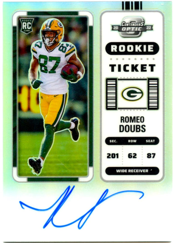 Romeo Doubs RC 2022 Contenders Optic Silver Rookie Ticket Auto #132