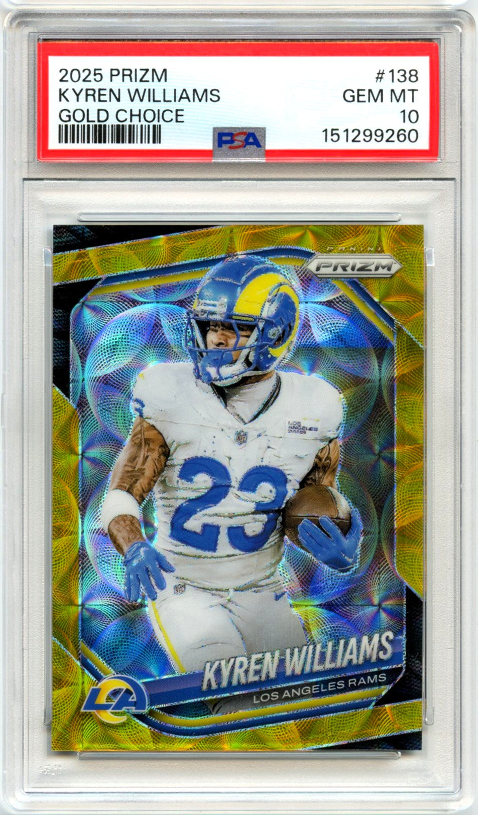 Kyren Williams 2025 Panini Prizm Gold Choice SP 2/10 PSA 10