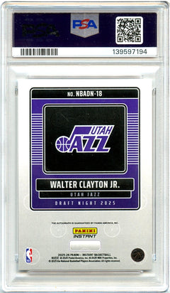 Walter Clayton RC 2025 Panini Instant NBA Draft Night Rookie Auto PSA 10-2
