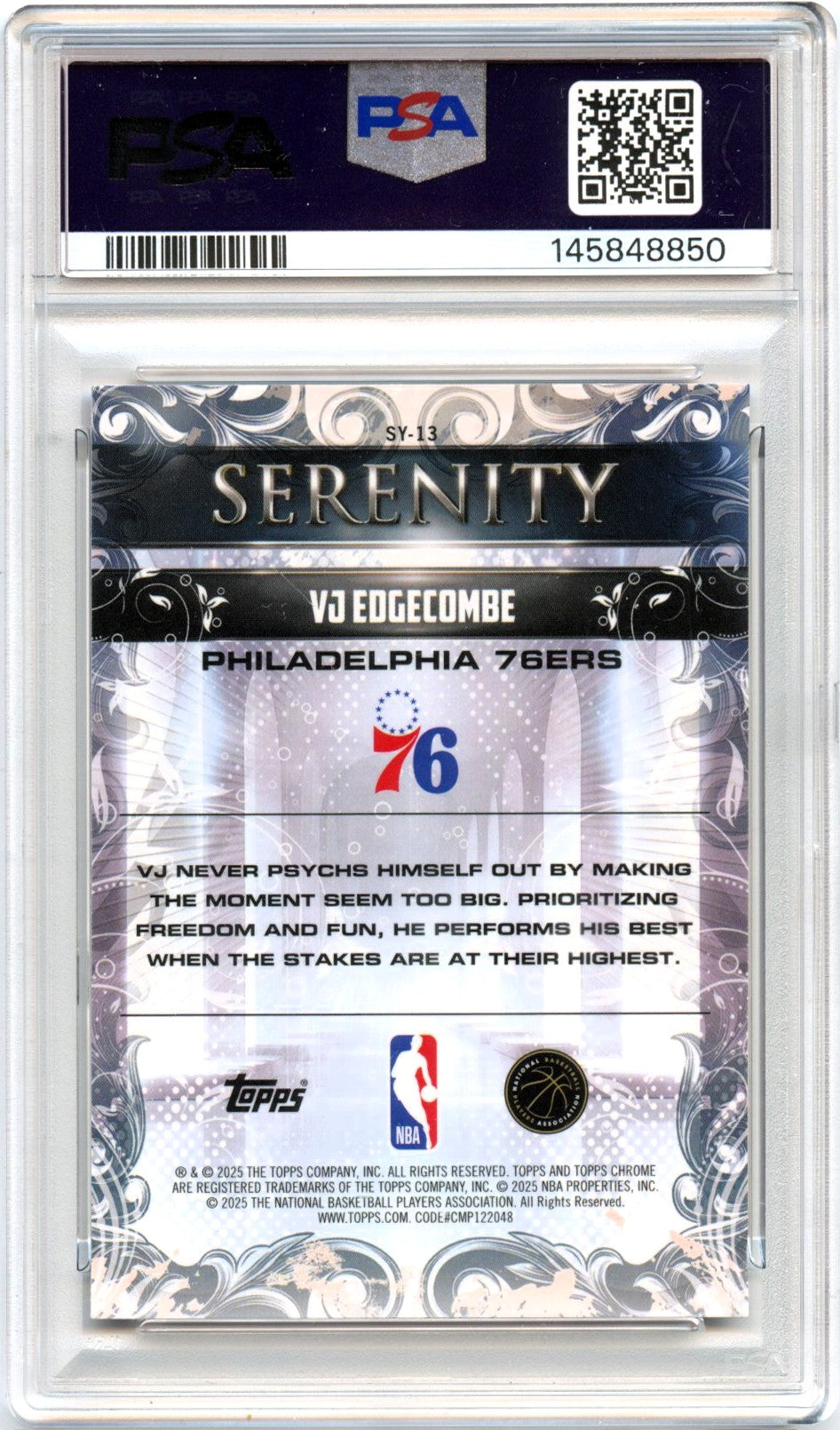 Vj Edgecombe RC 2025-26 Topps Chrome Magenta Serenity Rookie SP 39/399 PSA 10