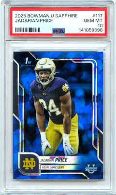 Jadarian Price RC 2025 Bowman U Chrome Sapphire Rookie #117 PSA 10-1