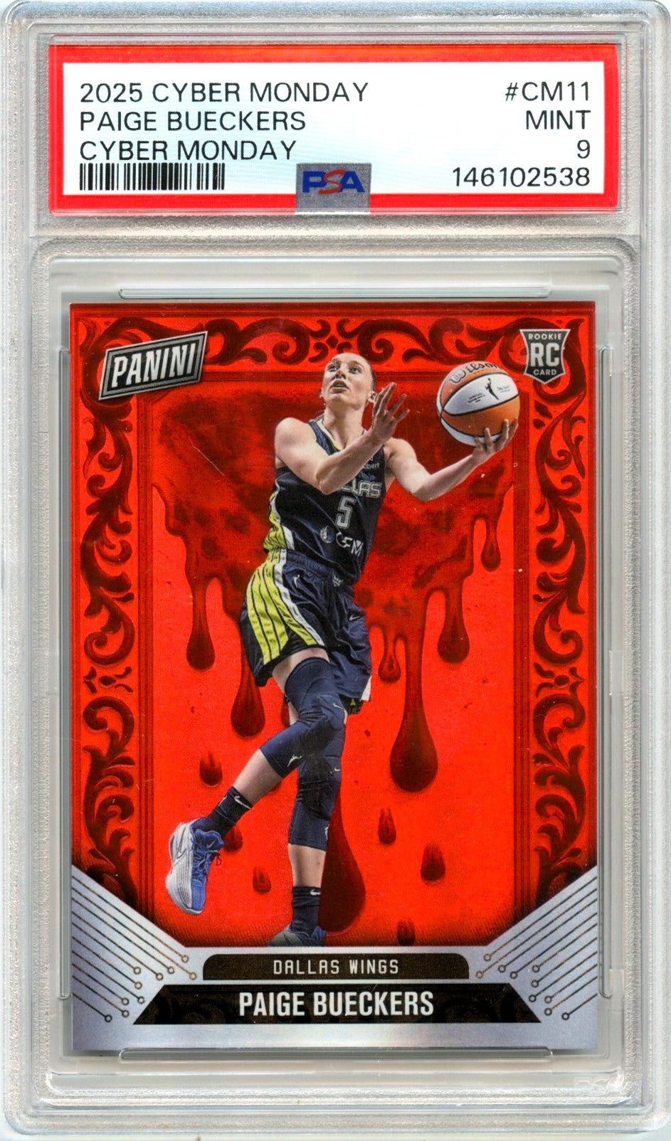 Paige Bueckers RC 2025 Panini Cyber Monday Red Drip Rookie SP 19/75 PSA 9