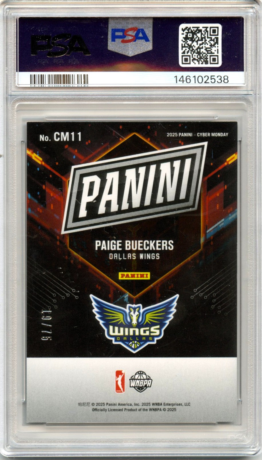 Paige Bueckers RC 2025 Panini Cyber Monday Red Drip Rookie SP 19/75 PSA 9