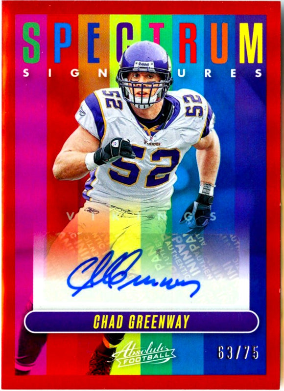 Chad Greenway 2023 Panini Absolute Red Spectrum Auto SP 63/75