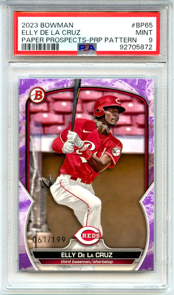 Product Elly De La Cruz RC 2023 Bowman Paper Purple Pattern Prospect Rookie SP 61/199 PSA 9 Link
