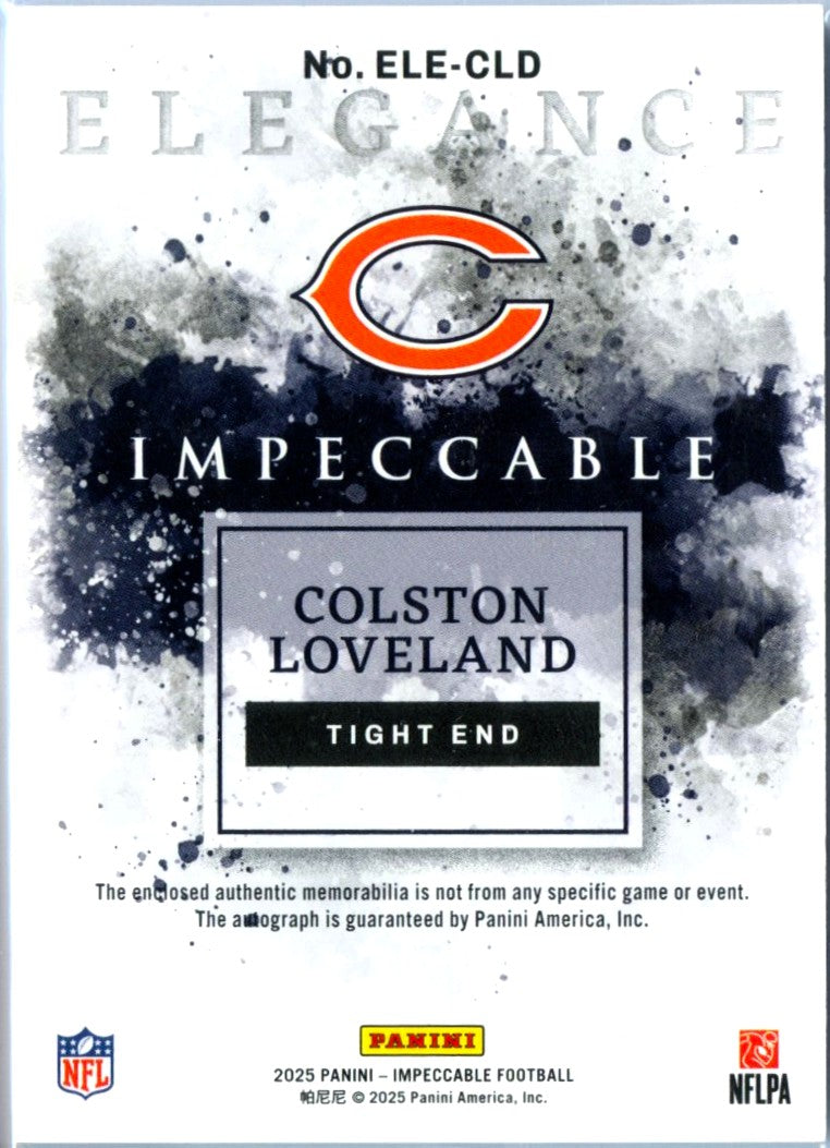 Colston Loveland RC 2025 Impeccable Elegance Dual Rookie Patch Auto SP 15/60