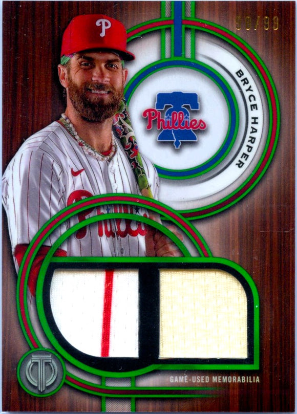 Product Bryce Harper 2025 Topps Tribute Green Dual Game Used Patch SP 98/99 Link