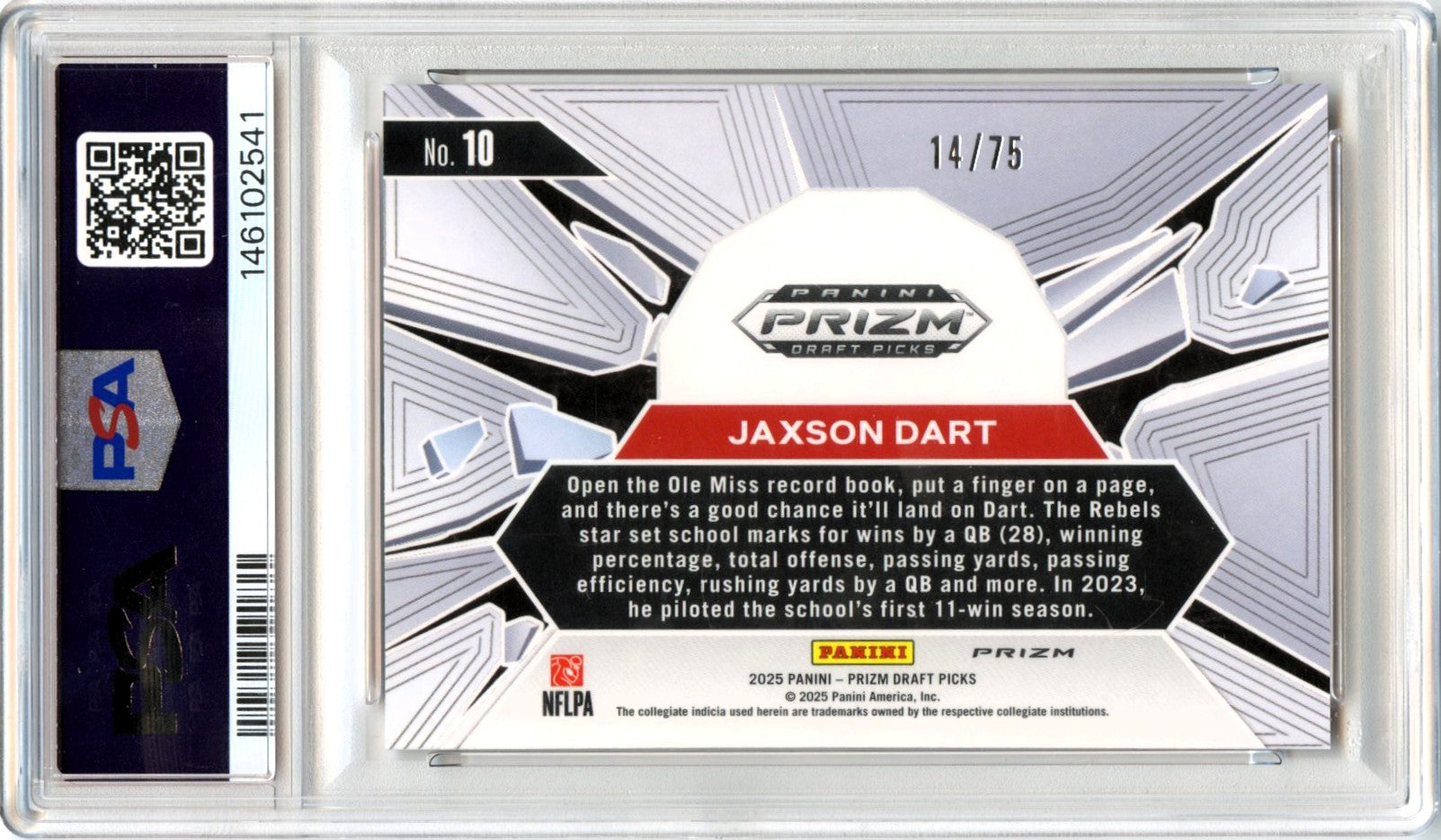 Jaxson Dart RC 2025 Panini Prizm Orange Pulsar Prizm Break Rookie SP 14/75 PSA 10