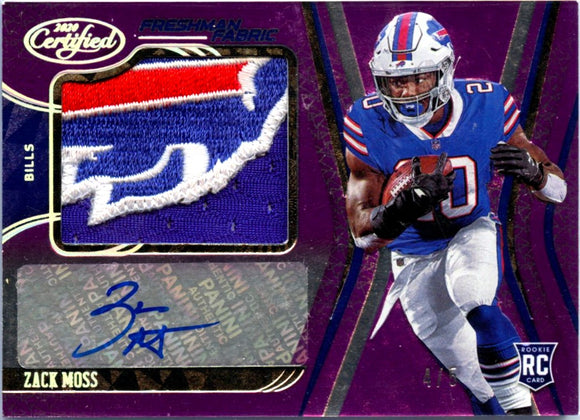 Product Zack Moss RC 2020 Panini Certified Purple Freshman Fabric Rookie Logo Patch Auto SP 4/5 Link