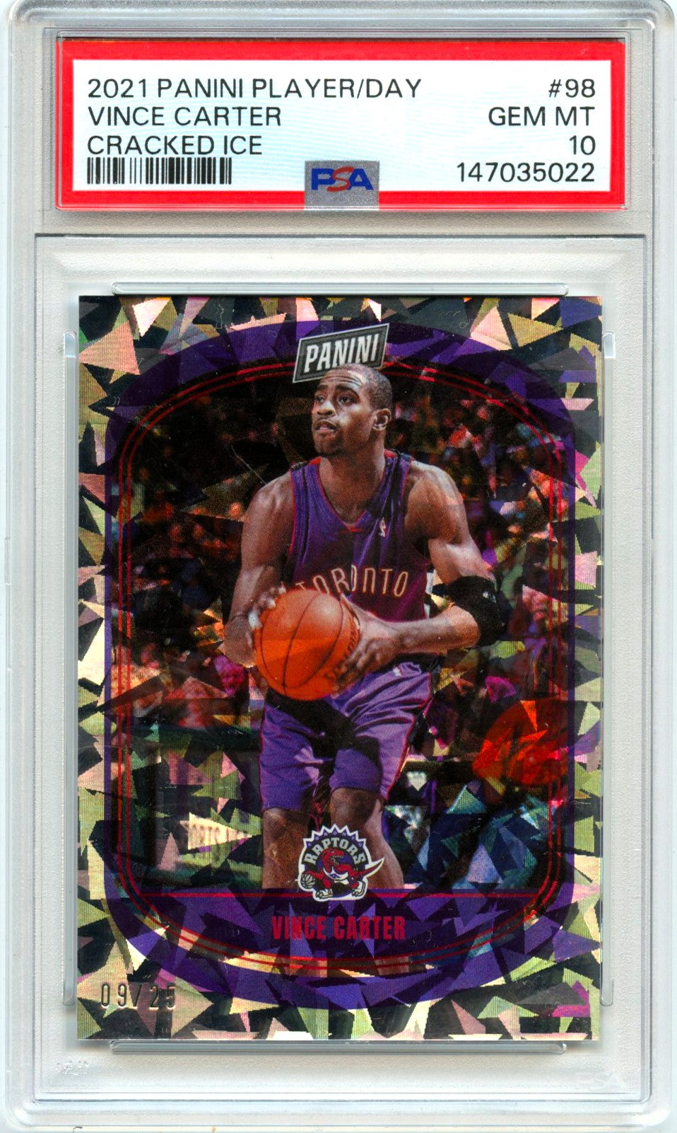 Vince Carter 2021 Panini Player Of The Day Cracked Ice SP 9/25 PSA 10-1