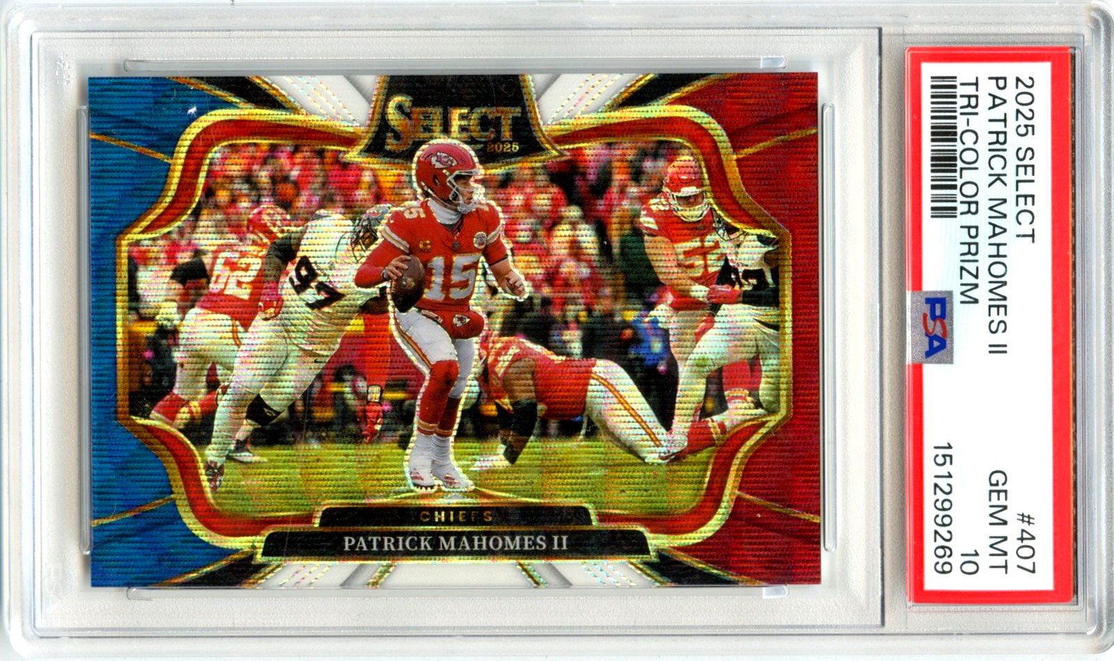 Patrick Mahomes II 2025 Panini Select Field Level Tri-Color Prizm SP 72/99 PSA 10