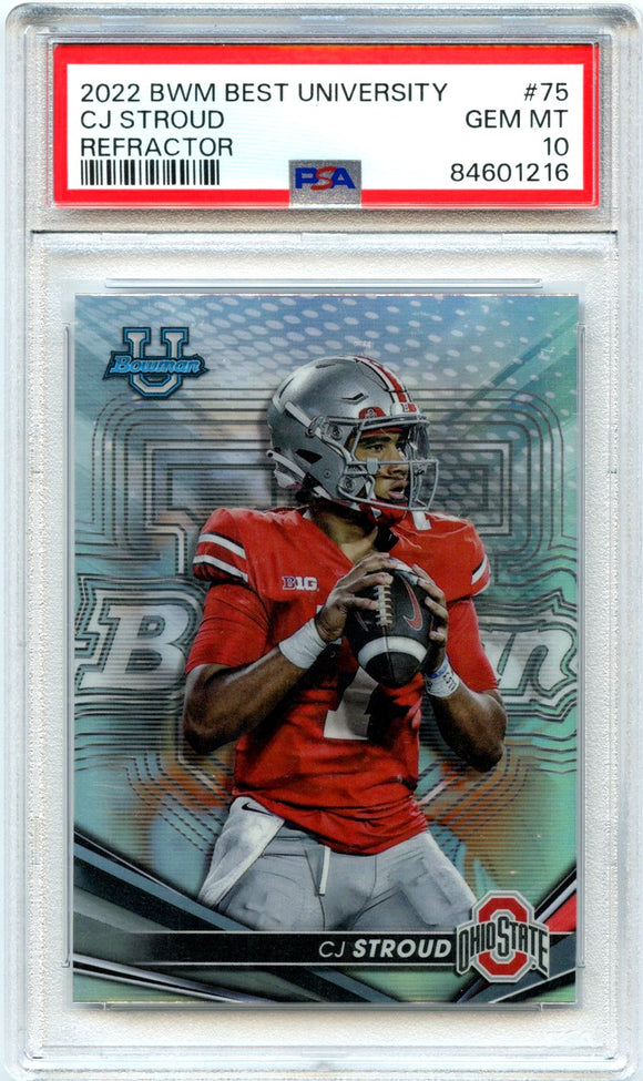Product Cj Stroud RC 2022 Bowman University Best Refractor Rookie #75 PSA 10 Link