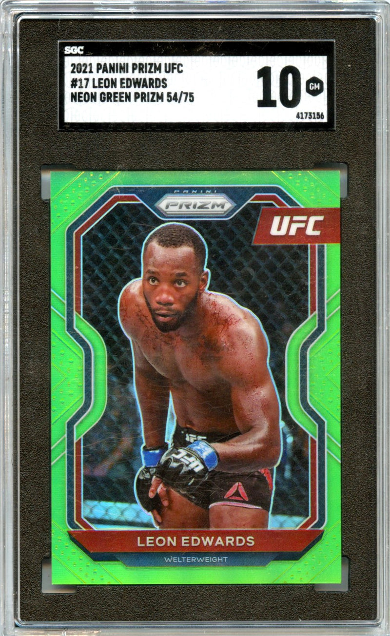 Leon Edwards 2021 Panini Prizm UFC Neon Green SP 54/75 SGC 10-1