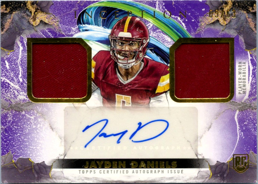 Jayden Daniels RC 2024 Topps Inception Purple Dual Rookie Patch Auto SP 9/63-1