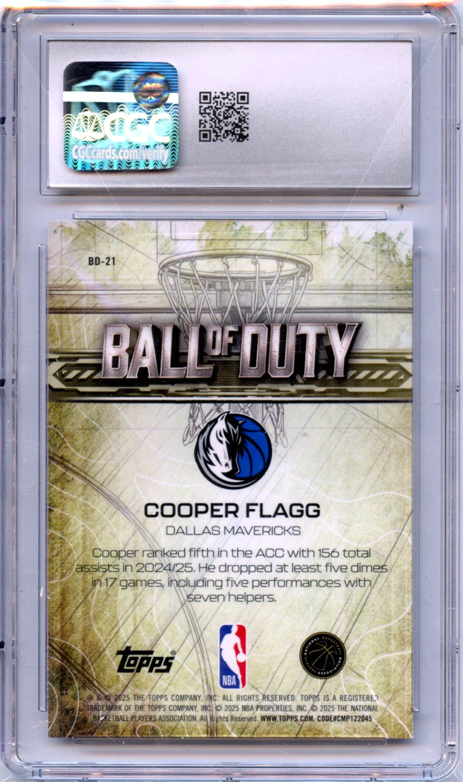 Cooper Flagg RC 2025-26 Topps Chrome Ball Of Duty Rookie CGC 10