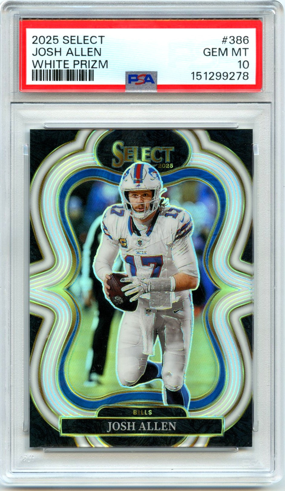 Josh Allen 2025 Panini Select Suite Level White Prizm SP 26/35 PSA 10