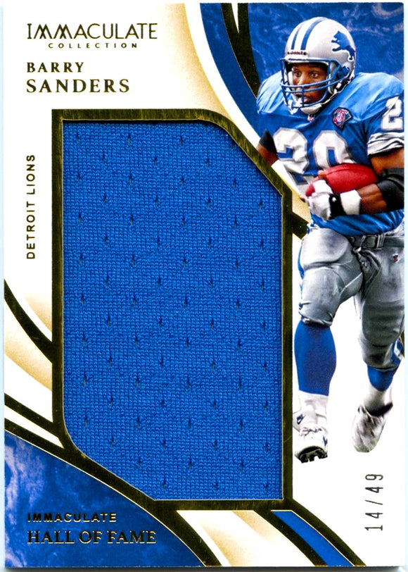Product Barry Sanders 2020 Immaculate Hall Of Fame Jumbo Jersey Patch SP 14/49 Link