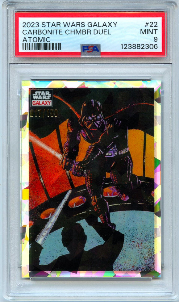 Product Darth Vader 2023 Topps Star Wars Galaxy Atomic Refractor Carbonite Chamber Duel #22 PSA 9 Link