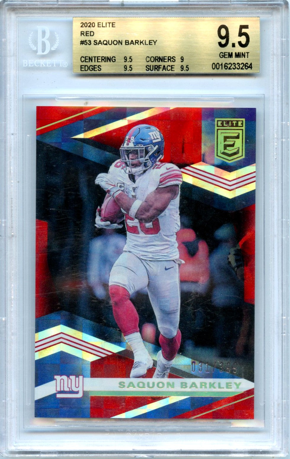 Saquon Barkley 2020 Donruss Elite Red SP 31/399 BGS 9.5