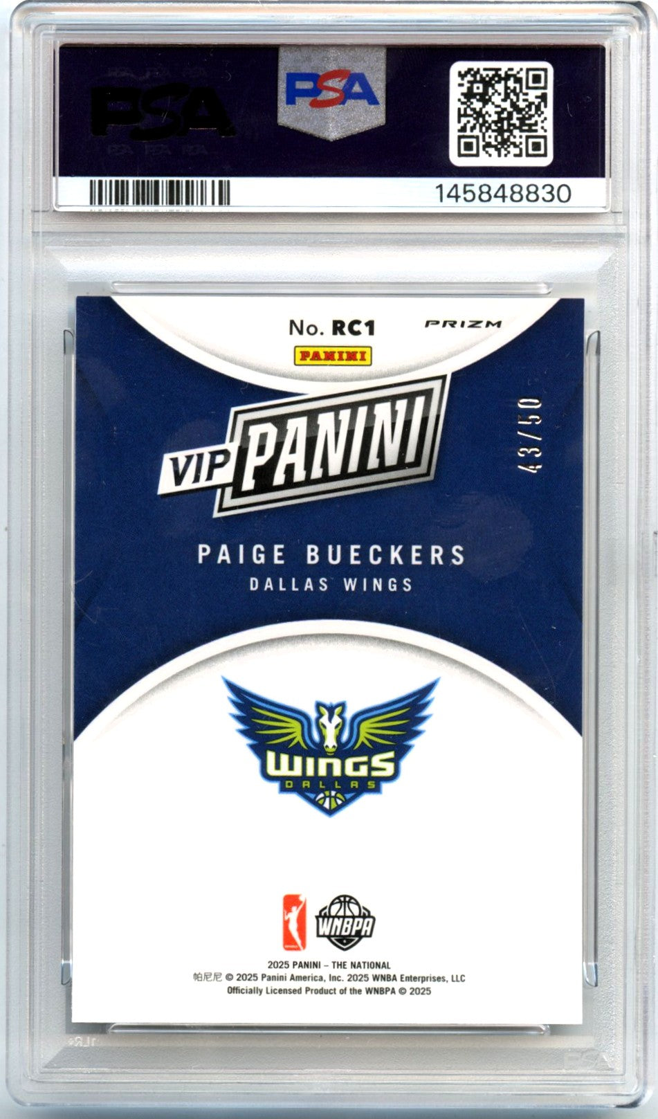Paige Bueckers RC 2025 Panini National Gold Pack Purple Ice Rookie SP 43/50 PSA 10