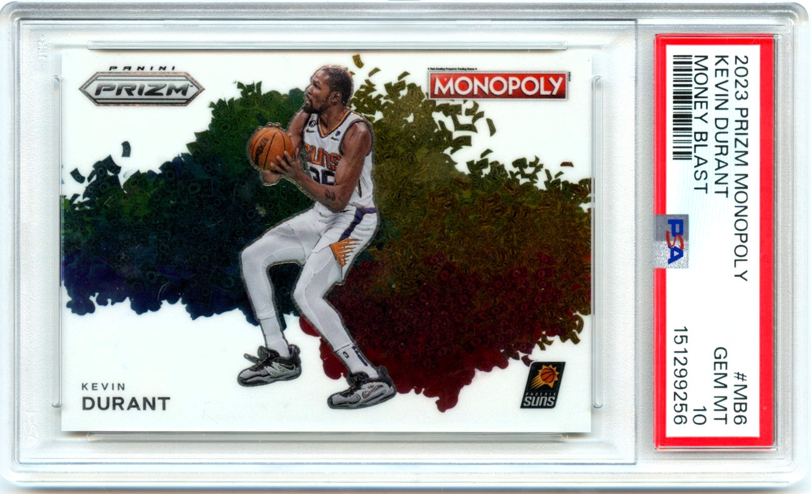 Kevin Durant 2023-24 Panini Prizm Monopoly Color Blast SSP PSA 10