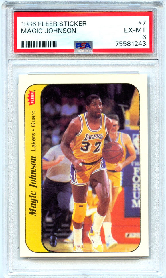 Product Magic Johnson 1986-87 Fleer Basketball Sticker #7 PSA 6 Link