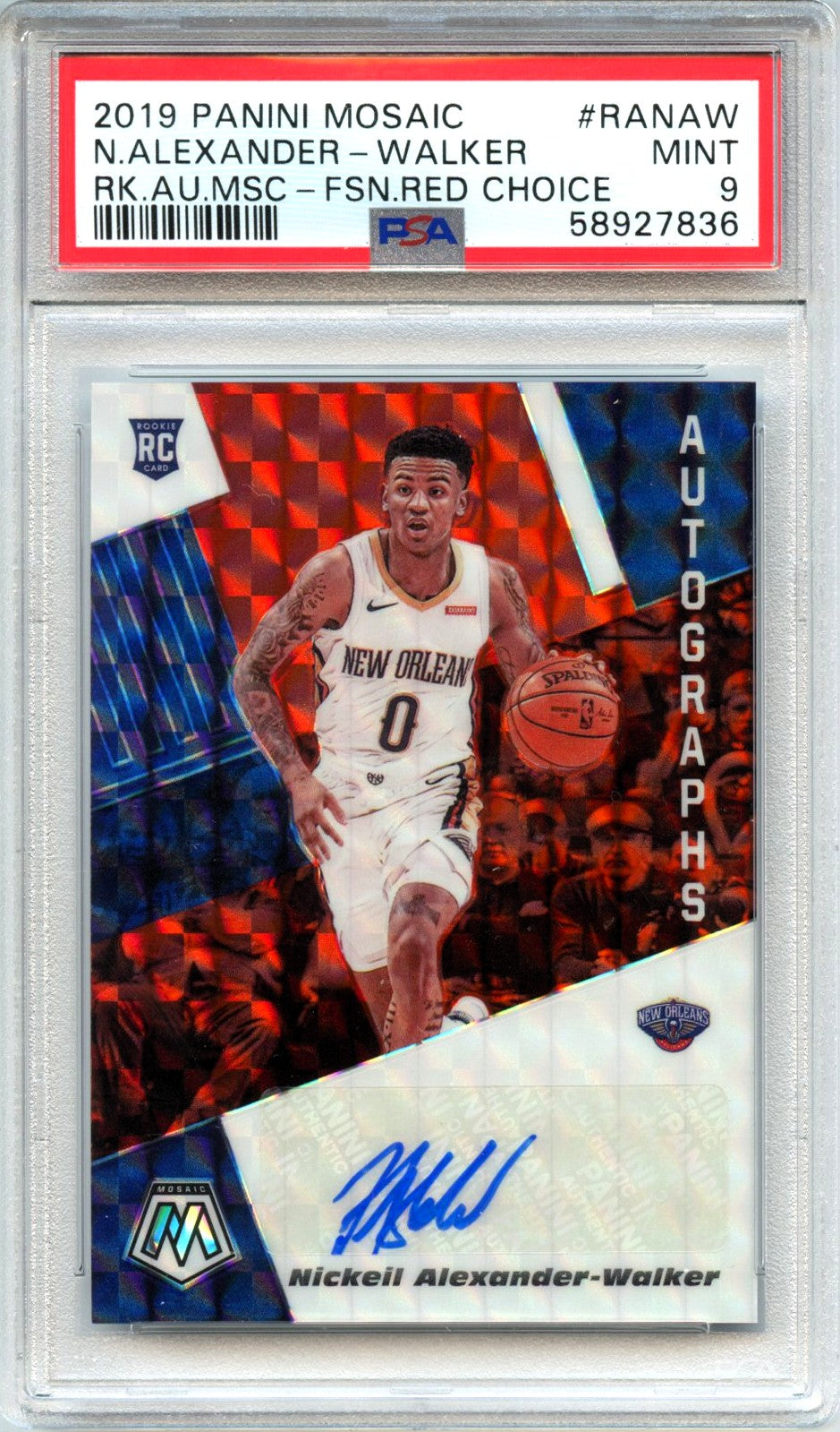 Nickeil Alexander-Walker RC 2019-20 Panini Mosaic Red Rookie Auto PSA 9-1