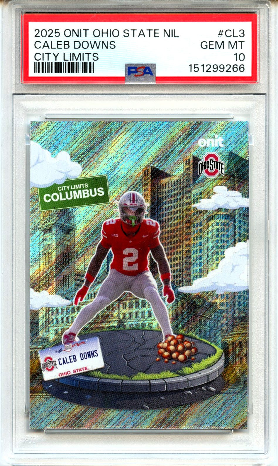 Caleb Downs RC 2025 Onit Athlete Ohio State City Limits Rookie PSA 10