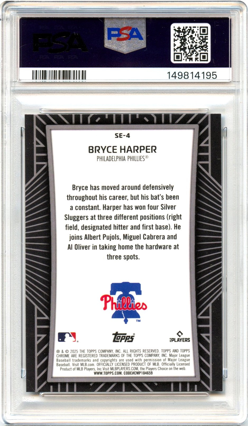 Bryce Harper 2025 Topps Chrome Shadow Etch SSP PSA 10-2