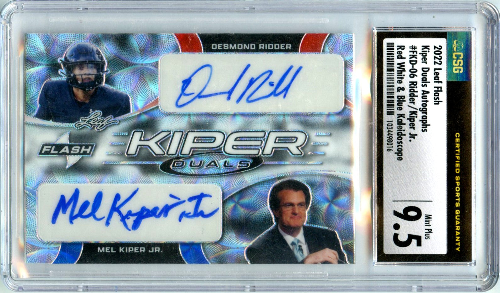 Desmond Ridder Mel Kiper Jr 2022 Leaf Flash Red White Blue Scope Dual Auto SP 1/1 CGC 9.5