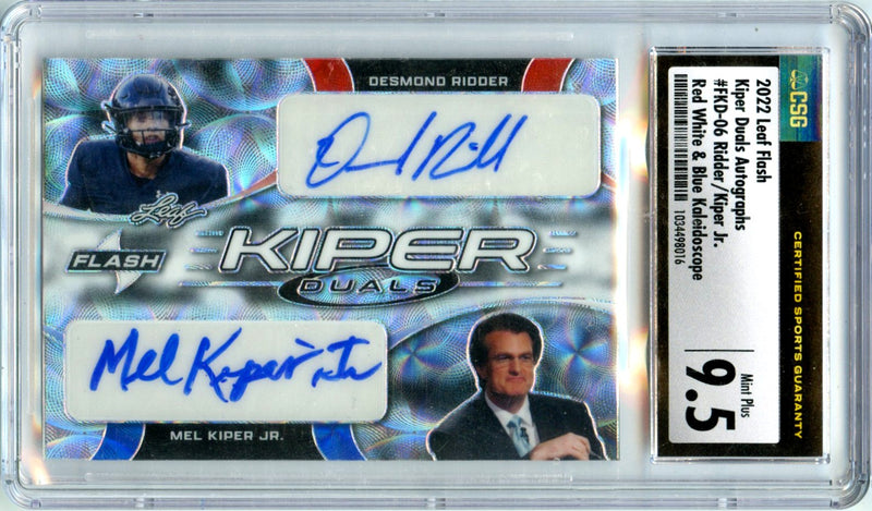 Desmond Ridder Mel Kiper Jr 2022 Leaf Flash Red White Blue Scope Dual Auto SP 1/1 CGC 9.5-1