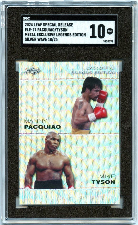 Product Manny Paquiao Mike Tyson 2024 Leaf Special Release Silver Wave Legends Edition SP 18/25 SGC 10 Link