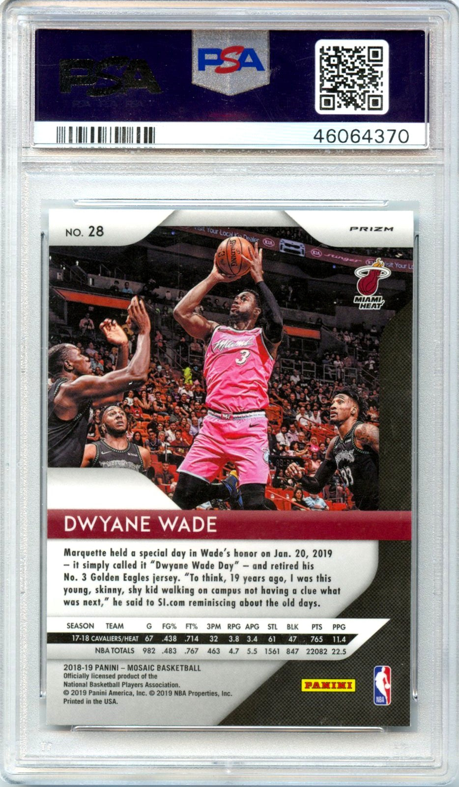 Dwyane Wade 2018-19 Panini Prizm Mosaic Green #28 PSA 10-2