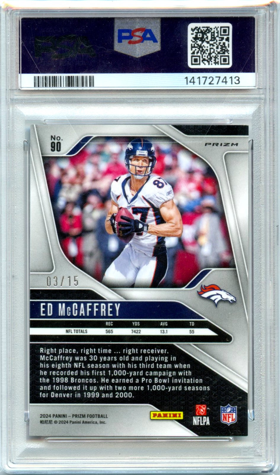 Ed Mccaffrey 2024 Panini Prizm Cherry Blossom Choice SP 3/15 PSA 9-2