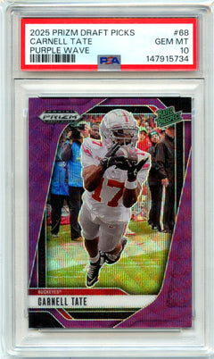 Carnell Tate RC 2025 Panini Prizm Draft Purple Wave Rated Prospect Rookie #68 PSA 10-1