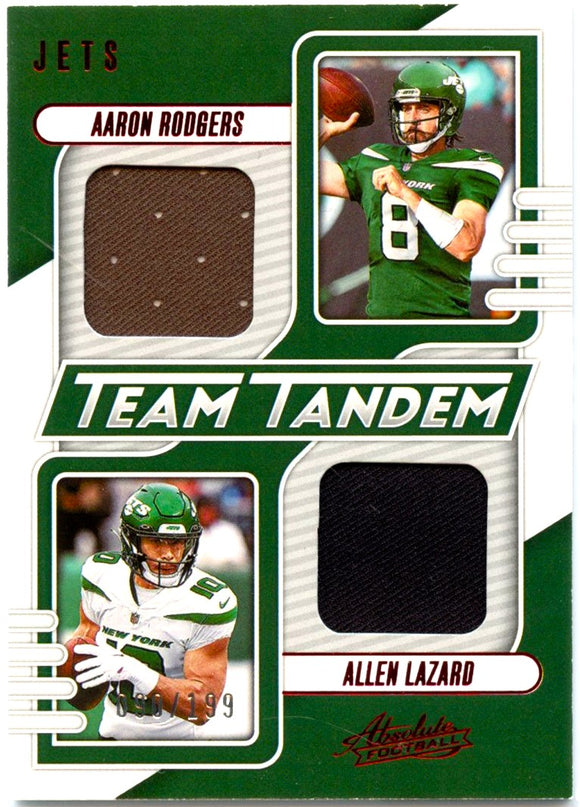Aaron Rodgers Allen Lazard 2023 Absolute Red Team Tandem Dual Patch SP 90/199